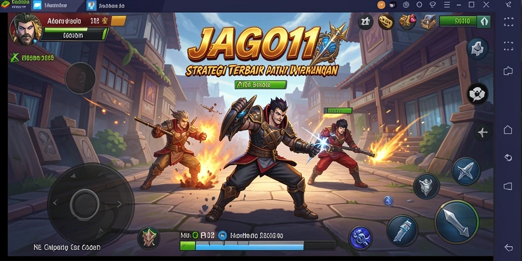 Tangkapan layar utama menunjukkan pertempuran strategi yang intens di JAGO11.
