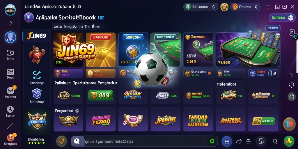 Screenshot utama JIN69 menunjukkan tampilan antarmuka aplikasi Sportsbook.