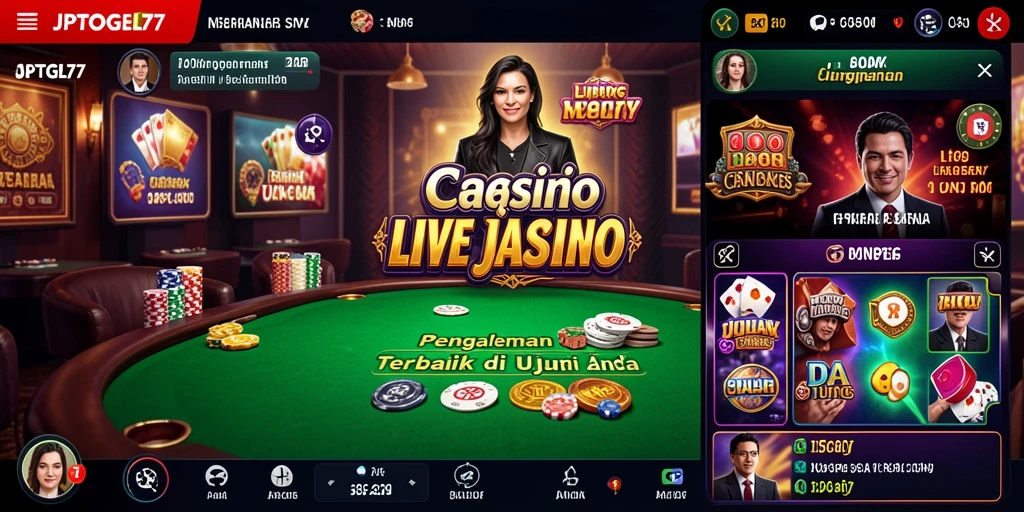 Screenshot gameplay JPTOGEL77 menampilkan dealer profesional di meja permainan live casino.