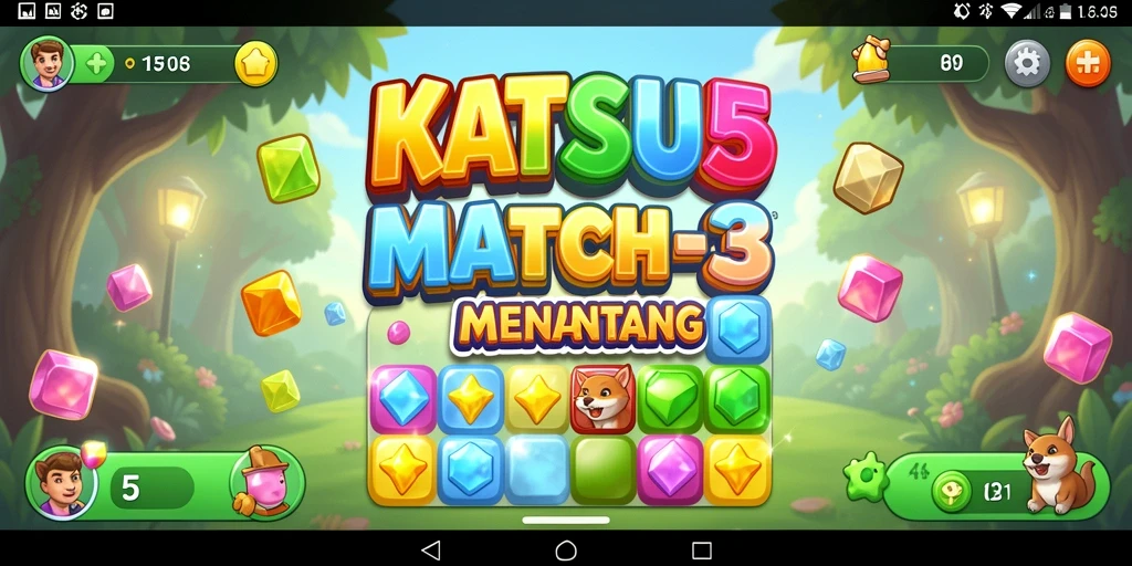 Tangkapan layar KATSU5 menampilkan aksi seru permainan Match-3 yang menarik.