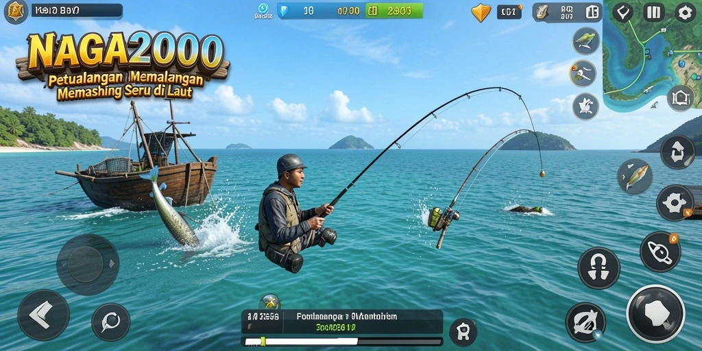 Tampilan menarik dari gameplay NAGA2000 saat menangkap ikan.