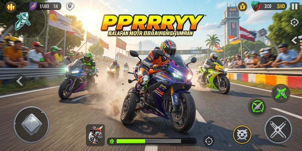Tampilan gameplay seru dari PPRRYY saat balapan motor.