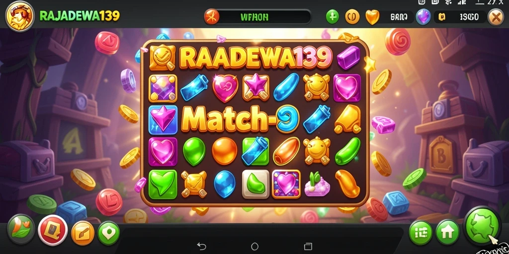 Tampilan gameplay RAJADEWA138 yang seru dalam permainan Match-3.