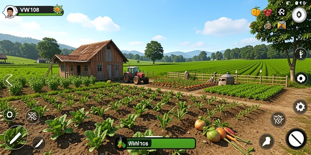 Screenshot VW108 menampilkan gameplay pertanian yang interaktif dan seru.